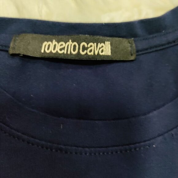 Roberto Cavalli Navy Blue Logo Print Shirt Sleeve T-Shirt Women's Size Large - Picture 7 of 14